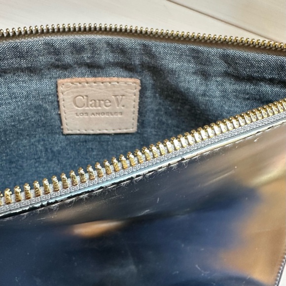 Clare V. Flat Clutch in Silver Leather